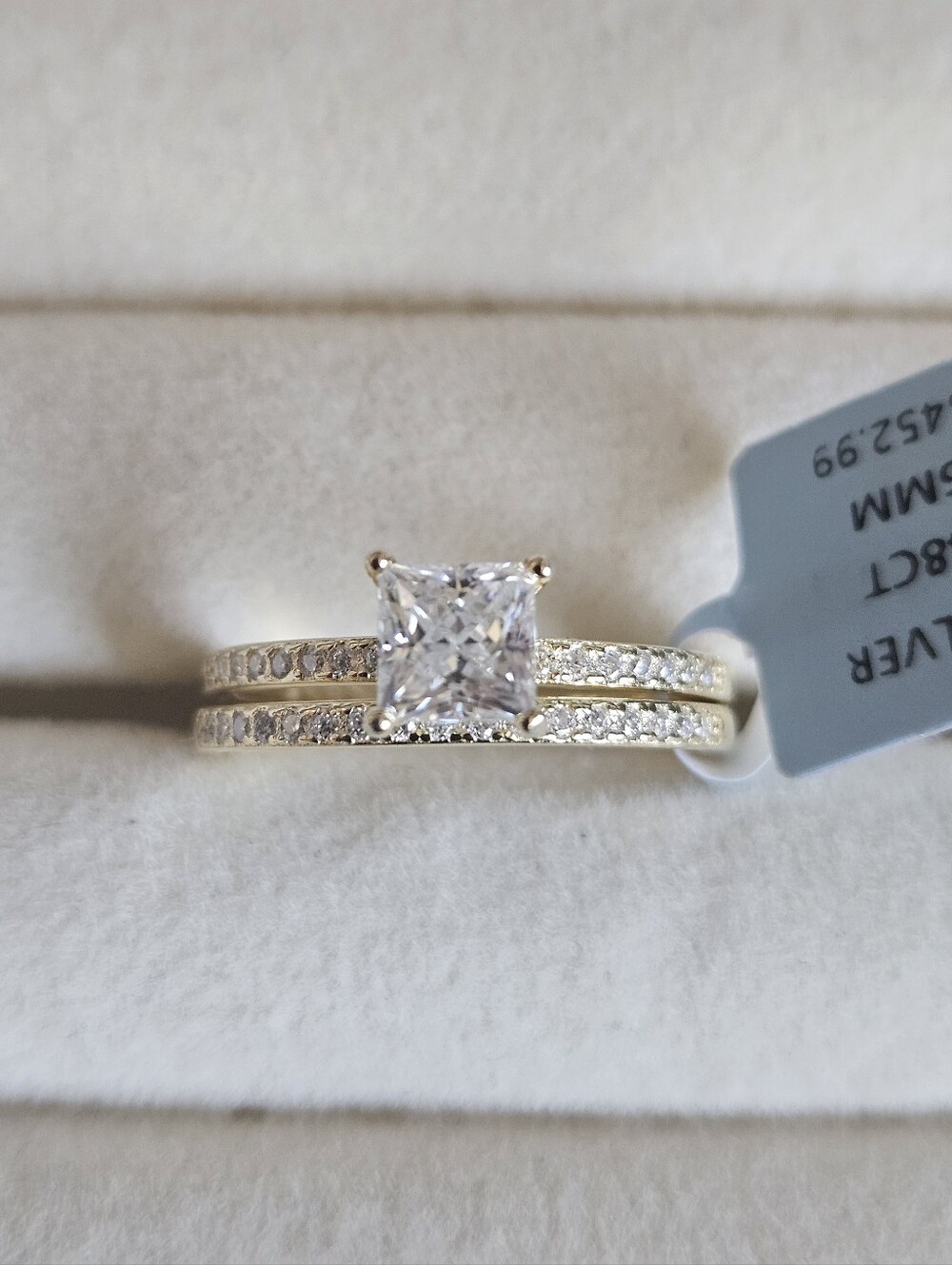 Gold 925 Sterling Silver Princess Cut Moissanite Ring Eternity Band Wedding Set